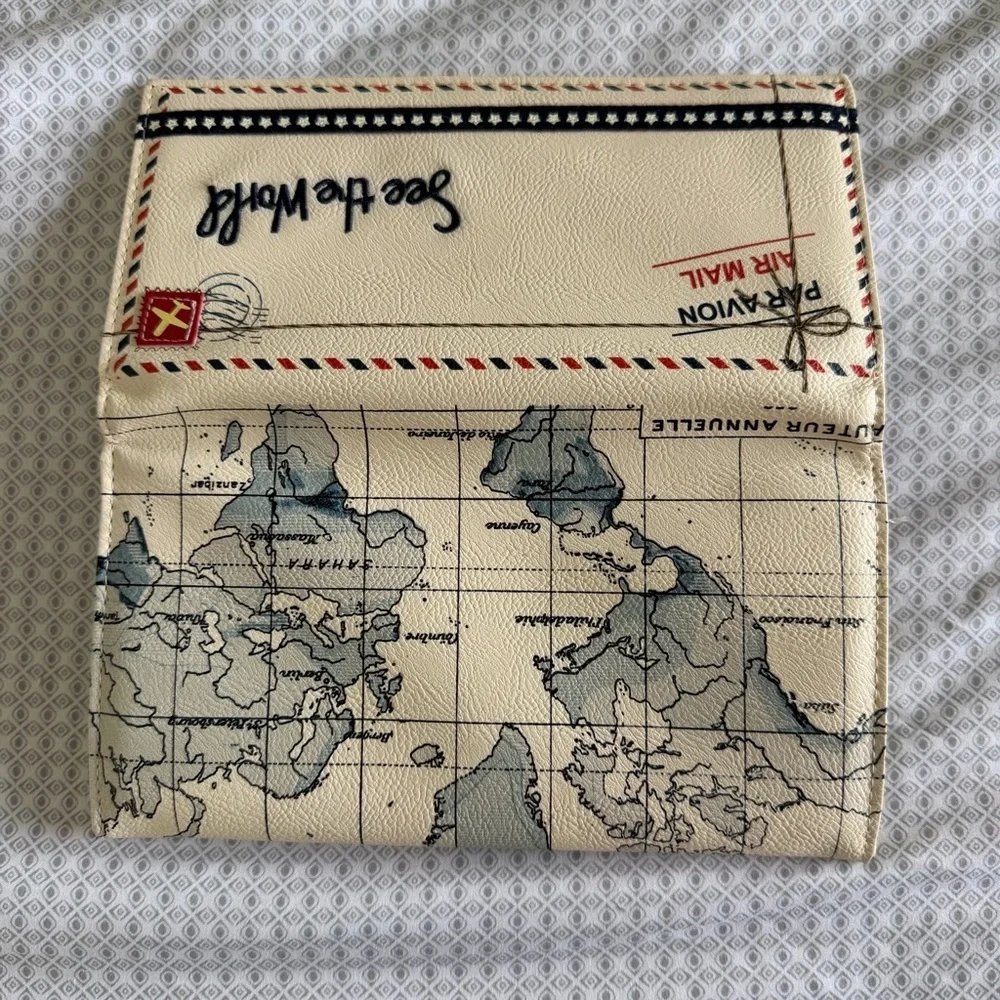 See the World Travel Map Themed Passport Document Holder Wallet